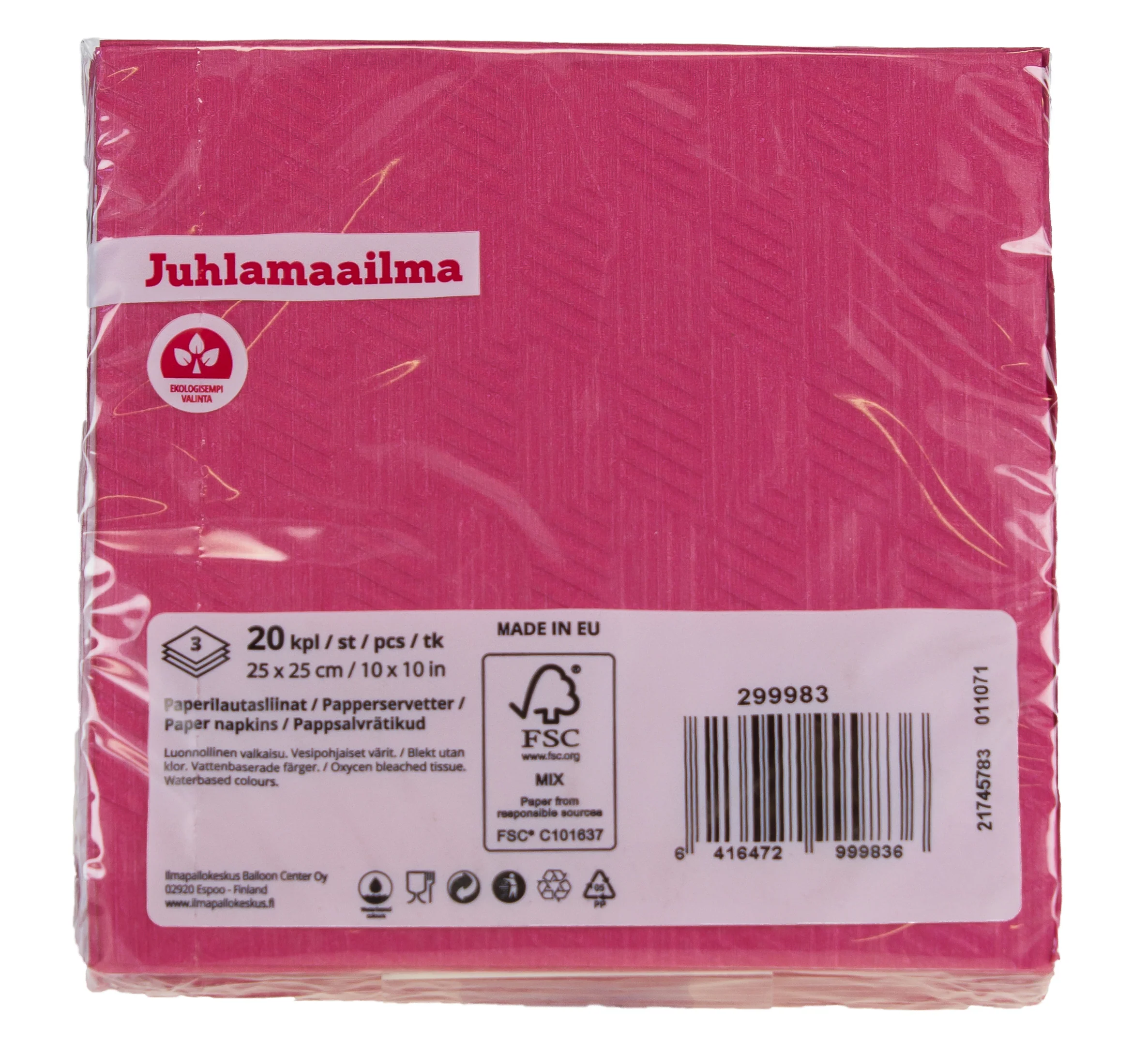 Lautasliina 25 cm fuksianpunainen kohokuvioitu 20 kpl/pkt - Image 3