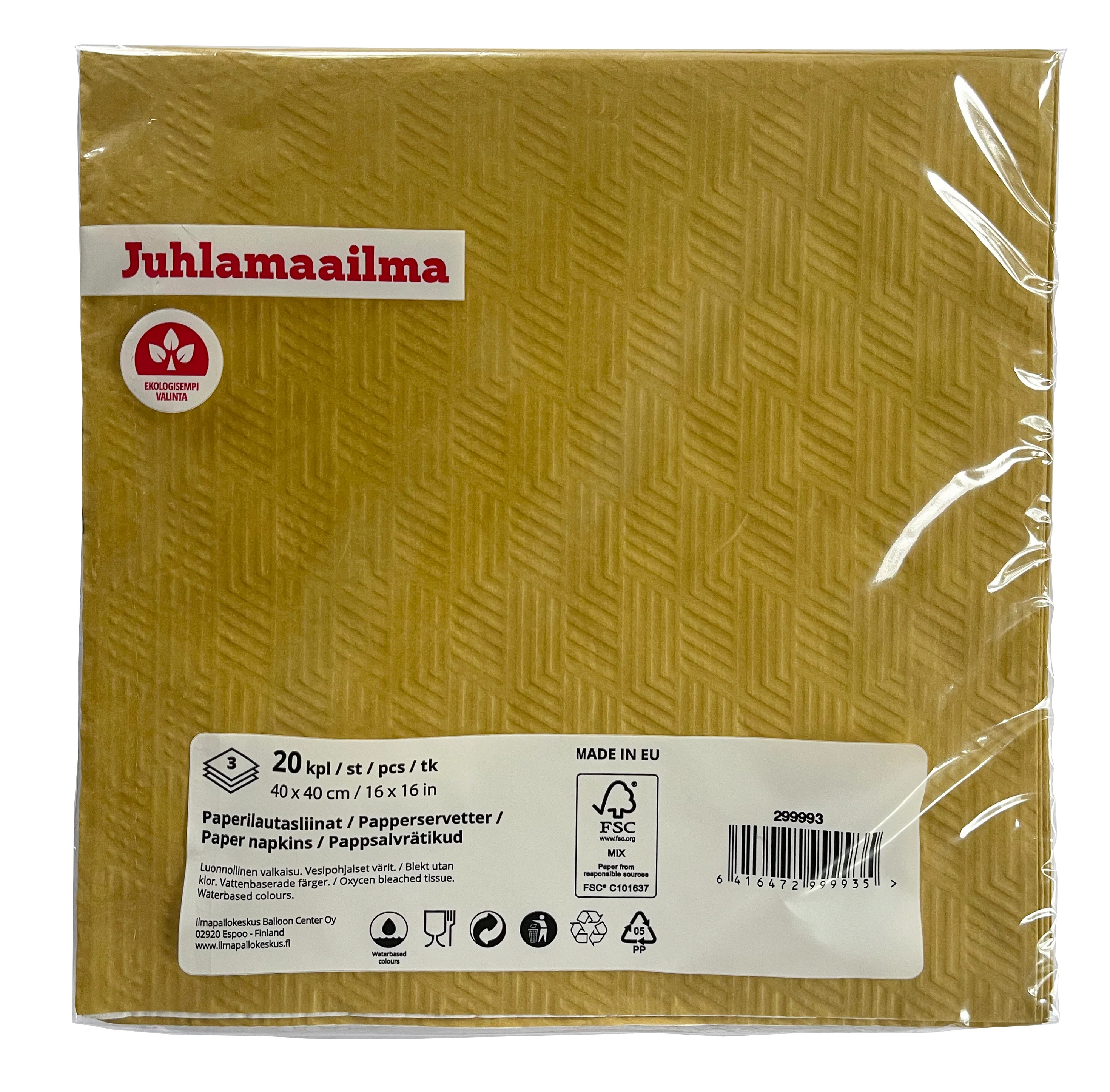 Lautasliina 40 cm kullanvärinen kohokuvioitu 20 kpl/pkt - Image 3